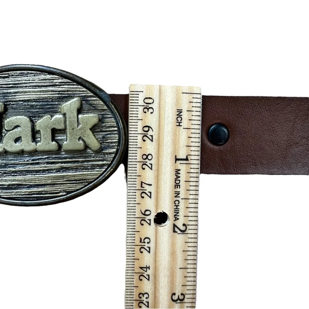Oden Brown Leather Belt with Personalized -MARK- Name Buckle Size 26”-28”